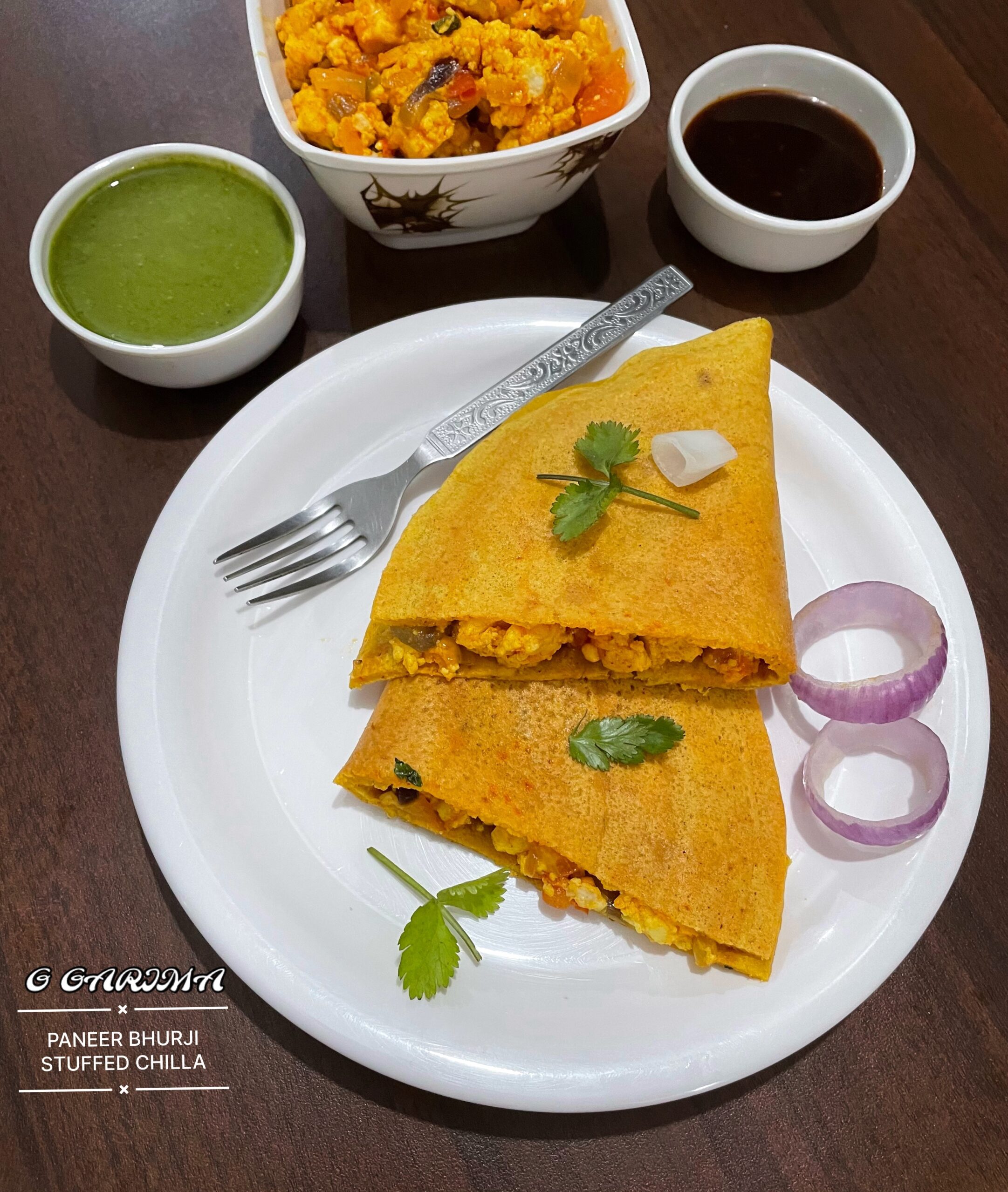 Paneer Bhurji Stuffed Chilla Recipe